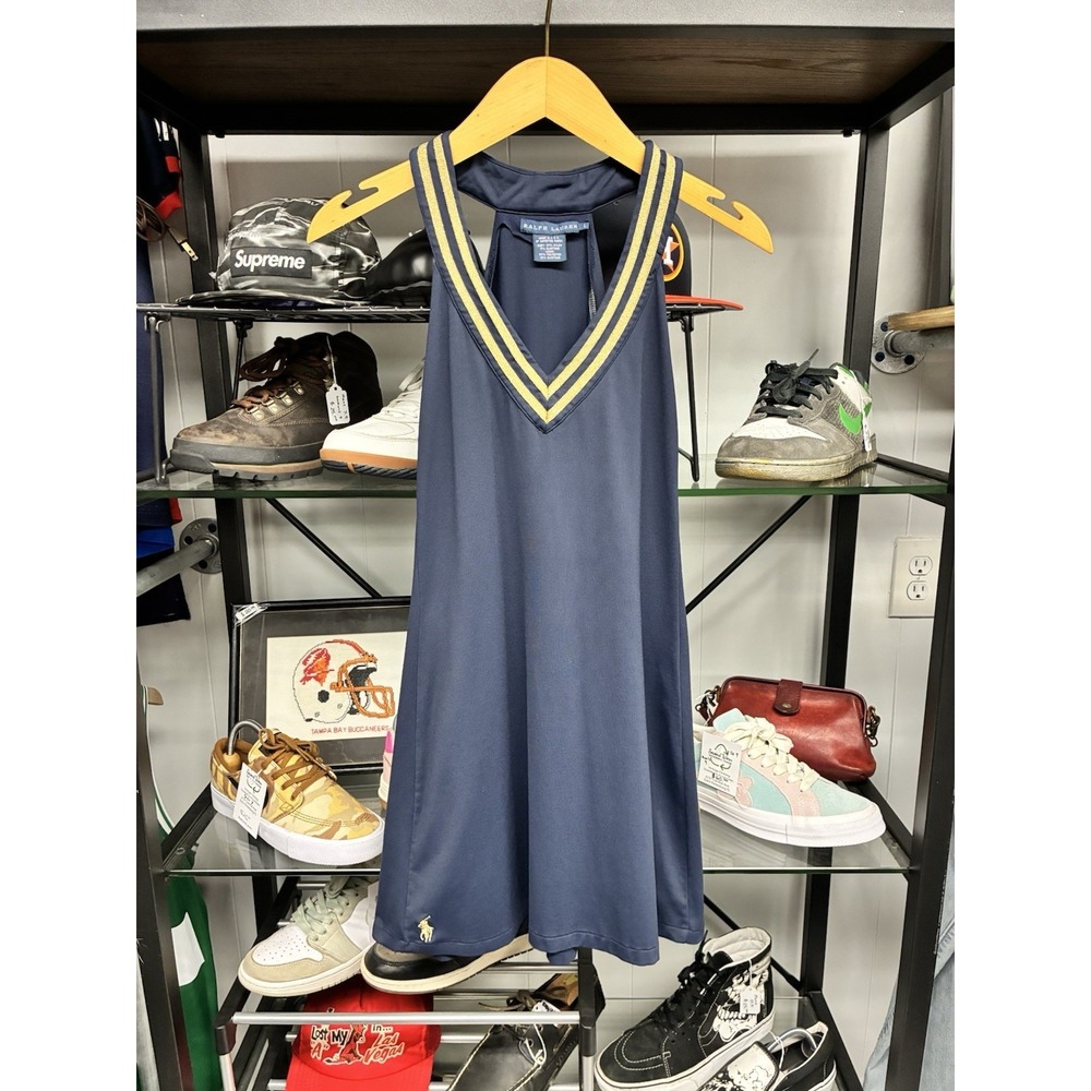 Ralph Lauren Deep V Blue Tennis Dress Size Large USA Made